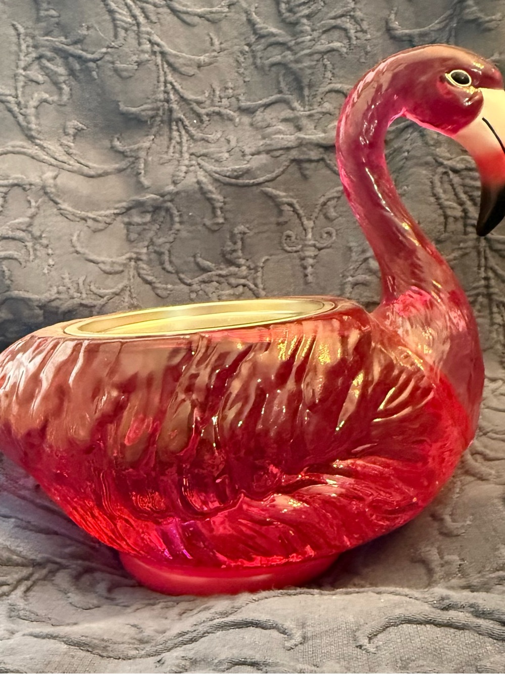 Glossy Pink Glass Flamingo Planter